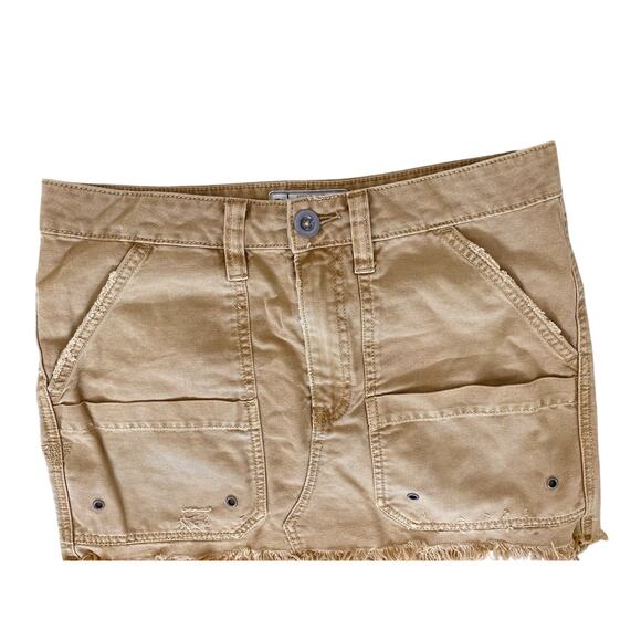 Free People Khaki Tan Cargo Denim Mini Skirt Sz 27 Y2K Grunge Distressed - Picture 10 of 10